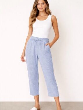 Talbots 100% Linen Wide Leg Cropped Pants 12P Nautical Coastal Breathable Summer